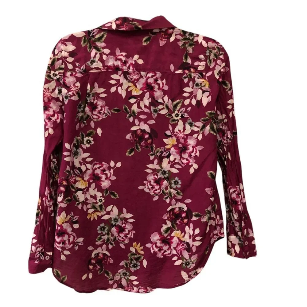 White House Black Market Women’s Too Sz 4 Pink Floral Long Sleeve Button Down - Picture 3 of 6